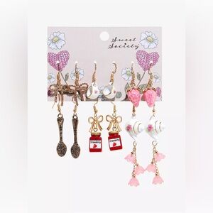 Sweet Society Pink Strawberry & Tea Set Earring Pack Bin#12